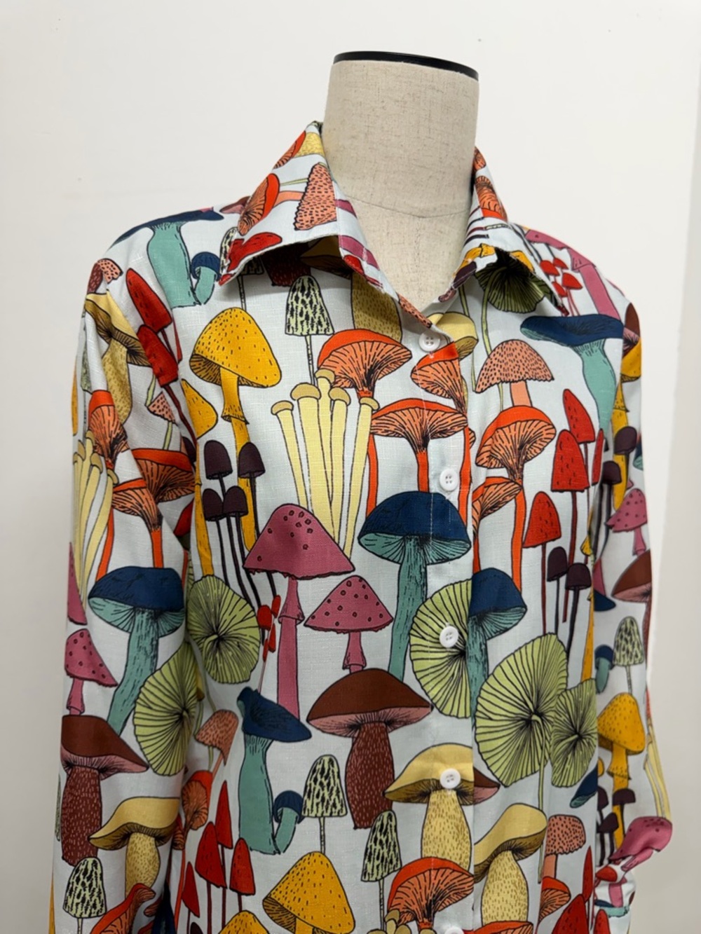Retro Styled Mushroom Print Button Front Long Sleeve Bohemian Shirt Size Medium - Picture 3 of 14